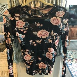 Long Sleeve See-through floral top